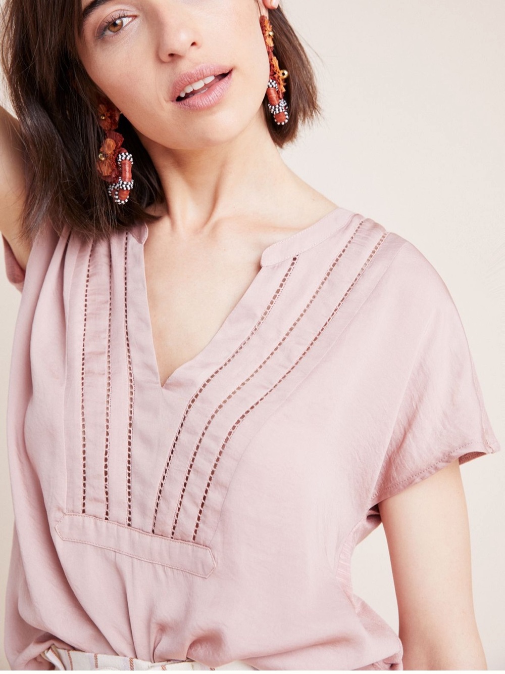 Anthropologie Dolan Left Coast Moreia Lace Bib Pink Top Casual Boho Size M